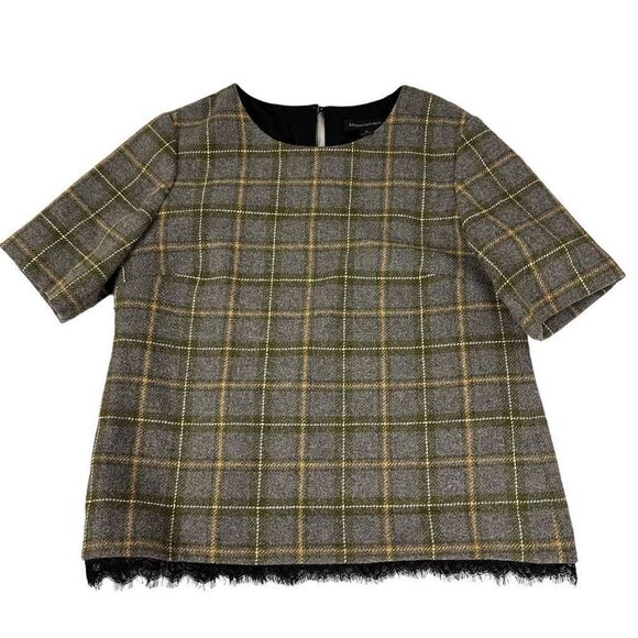 Banana Republic Plaid Lace-Trim Tweed Top size Medium - Picture 2 of 11